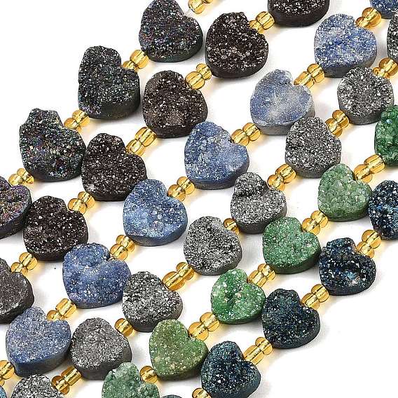 Гальванизированные натуральные druzy кварцевые бисерные пряди, с бисером, сердце