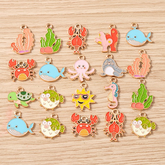10шт. эмалированные подвески из морского сплава, морские животные амулеты, золотые
