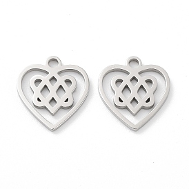 316 Surgical Stainless Steel Charms, Manual Polishing, Laser Cut, Heart with Knot Charm