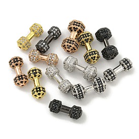 Brass Micro Pave Clear/Black Cubic Zirconia Beads, Dumbbell