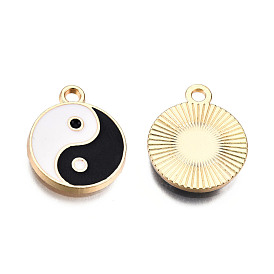 Colgantes de la aleación, con esmalte, sin plomo y cadmio, la luz de oro, ronda plana con yin y yang