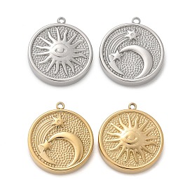 304 подвески из нержавеющей стали, круглая плоская подвеска с луной и солнцем