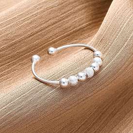 Вращающиеся 925 открытые манжетные кольца из стерлингового серебра, для успокаивающей медитации