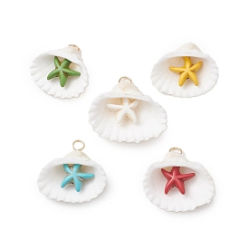 Summer Beach Natural Shell Pendants, Dyed Synthetical Turquoise Star Charms