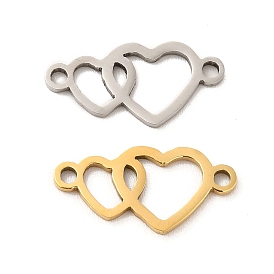 201 Stainless Steel Connector Charms, Hollow Double Heart Links