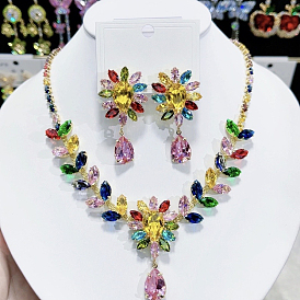 Комплекты серег и ожерелий с подвесками из латуни с микропаве из кубического циркония, слеза и конский глаз