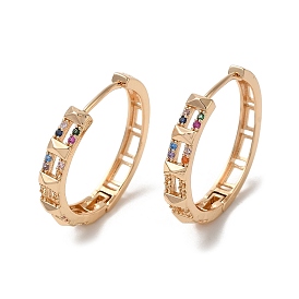 Brass Micro Pave Colorful Cubic Zirconia Hoop Earrings, Hollow Rectangle