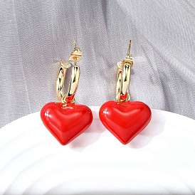 Латунные качают серьги, сердце, с эмалью