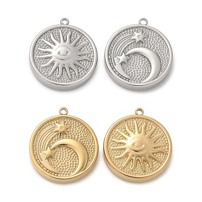 304 подвески из нержавеющей стали, круглая плоская подвеска с луной и солнцем
