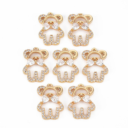 Placage de crémaillère en laiton micro pavé pendentifs en zircone cubique claire, plaqué longue durée, sans cadmium et sans plomb, ours