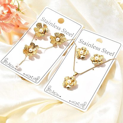 304 комплект из ожерелий и сережек-гвоздиков из нержавеющей стали для женщин, цветок с пластиковыми бусинами, имитирующими жемчуг, ионное покрытие (ip)