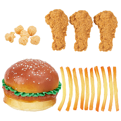 20Pcs 4 Styles PVC Imitation French Fries & Hamburg & Fried Chicken Nugget & Fried Chicken Leg, Simulation Food, Pretending Prop Decorations