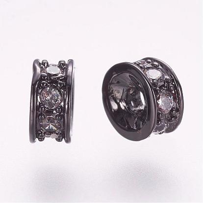 Brass Micro Pave Cubic Zirconia Spacer Beads, Flat Round