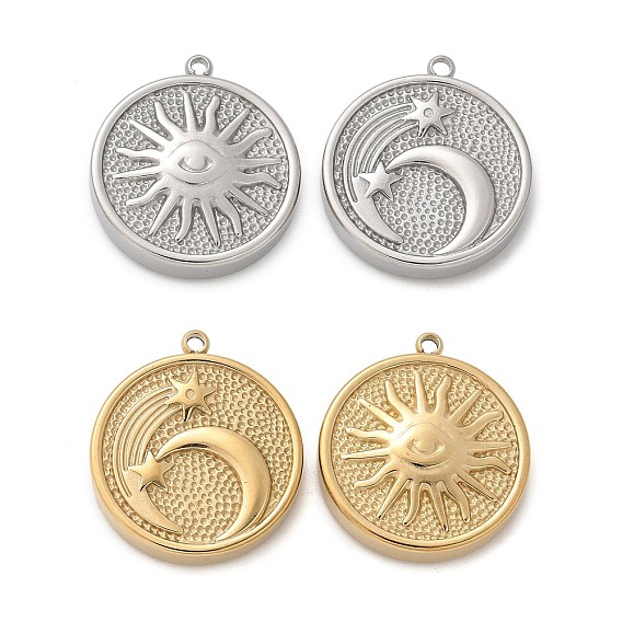 304 подвески из нержавеющей стали, круглая плоская подвеска с луной и солнцем
