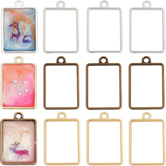 Матовый стиль стойки плакировка сплава открытой задней подвески подвески, для diy уф смолы, эпоксидная смола, Прессованные цветочные украшения, прямоугольные