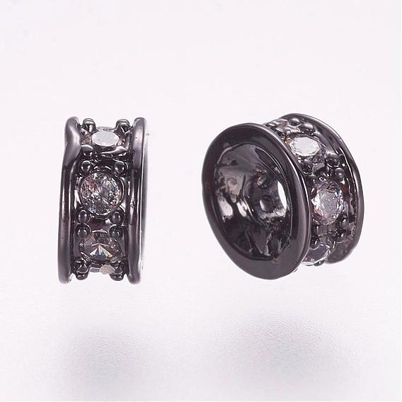 Brass Micro Pave Cubic Zirconia Spacer Beads, Flat Round