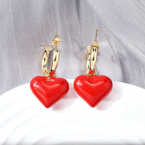 Латунные качают серьги, сердце, с эмалью