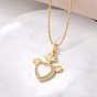 Brass Micro Pave Clear Cubic Zirconia Pendants Necklaces, Heart