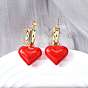 Латунные качают серьги, сердце, с эмалью