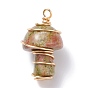 Natural & Synthetic Gemstone GuaSha Stone Pendants, with Eco-Friendly Copper Wire Wrapped, Mushroom