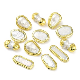 Perlas de latón enchapadas en estante con perla keshi natural barroca, larga duración plateado, formas mixtas