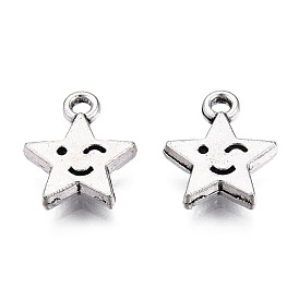 Tibetan Style Alloy Charms, Cadmium Free & Lead Free, Star with Smiling Face