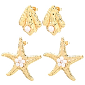 Ocean 304 Stainless Steel Stud Earrings, with Resin Pearl, Golden