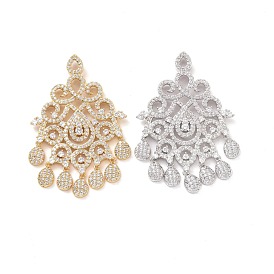 Eco-friendly Brass Micro Pave Clear Cubic Zirconia Big Pendants, Cadmium Free & Lead Free, Long-Lasting Plated, Teardrop