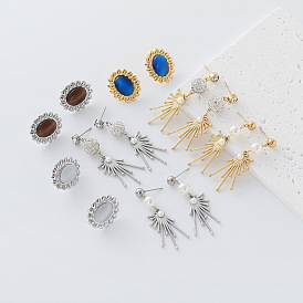 304 Stainless Steel & Resin Stud Earrings for Women, Oval