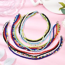 Многорядные ожерелья из бисера из богемского стекла для женщин, цвет нержавеющей стали