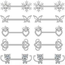 304 соска из нержавеющей стали с прозрачным кубическим цирконием, цвет нержавеющей стали