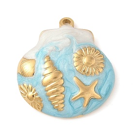 304 нержавеющей стальной эмали подвески, форма ракушки с подвеской в виде раковины и морской звезды, реальный 18 k позолоченный