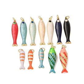 Латунные подвески, рыба, с эмалью, реальный 18 k позолоченный, без кадмия и без свинца, стойки покрытие, долговечный, с целью перехода в кольце