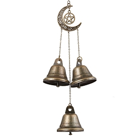 Iron Bell Pendant Decoration, Alloy Hollow Moon & Star and Brass Chain for Home Door Hanging Ornaments