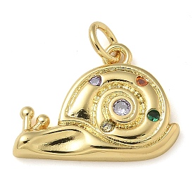 Rack Plating Brass Cubic Zirconia Pendants, Long-Lasting Plated, Lead Free & Cadmium Free, Snail Charms, with Jump Ring