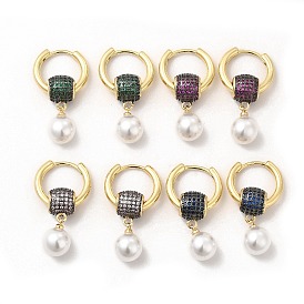 Пластиковые жемчужные серьги-кольца с фианитами и бусинами rondelle, настоящие позолоченные украшения из латуни для женщин, без кадмия и без свинца