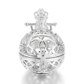 Латунные подвески с ажурной резьбой, для ожерелья, полый круглый, без кадмия и без свинца, 34x27x3 мм, отверстие : 9x4 мм