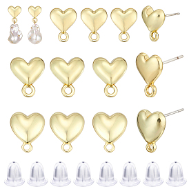24шт. 3 стили фурнитура для сережек-гвоздиков в форме сердца из сплава, с горизонтальными петлями и булавками из стерлингового серебра, с 30 пластиковыми ушными гайками