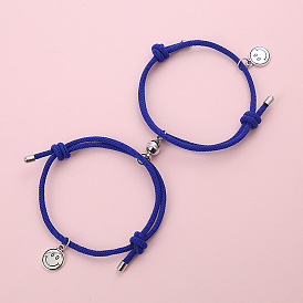 Minimalist Magnetic Smiling Couple Bracelet with Woven Cotton Rope for Boyfriend