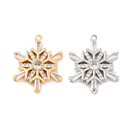 Brass Micro Pave Clear Cubic Zirconia Pendants, Christmas Snowflake