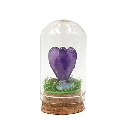 Glass Crystal Ball Ornament, with Gemstone Wings inside, Reiki Energy Stone Desktop Office Table Decor
