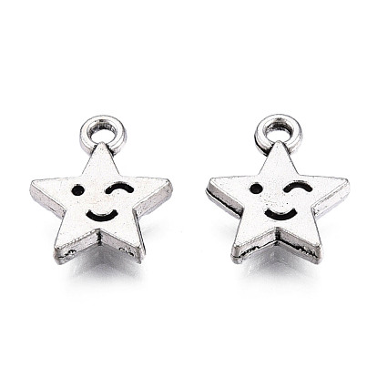 Tibetan Style Alloy Charms, Cadmium Free & Lead Free, Star with Smiling Face