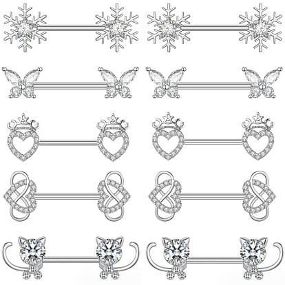 304 соска из нержавеющей стали с прозрачным кубическим цирконием, цвет нержавеющей стали