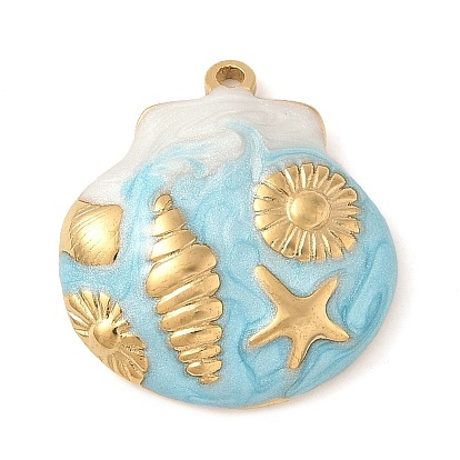 304 нержавеющей стальной эмали подвески, форма ракушки с подвеской в виде раковины и морской звезды, реальный 18 k позолоченный
