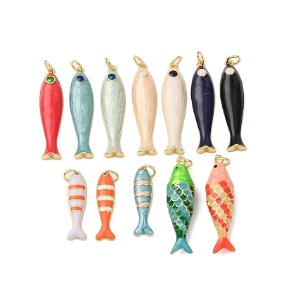 Латунные подвески, рыба, с эмалью, реальный 18 k позолоченный, без кадмия и без свинца, стойки покрытие, долговечный, с целью перехода в кольце