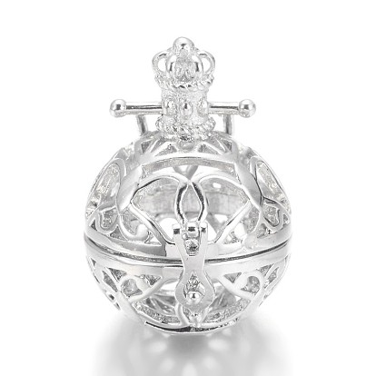 Латунные подвески с ажурной резьбой, для ожерелья, полый круглый, без кадмия и без свинца, 34x27x3 мм, отверстие : 9x4 мм