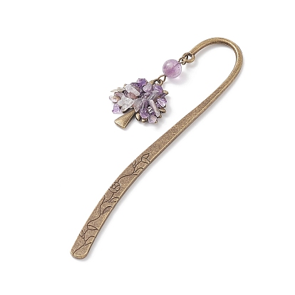 Mixed Gemstone Chip Beaded Tree of Life Bookmarks, Tibetan Style Alloy Hook Bookmark