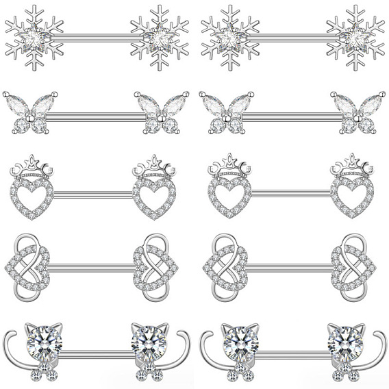 304 соска из нержавеющей стали с прозрачным кубическим цирконием, цвет нержавеющей стали