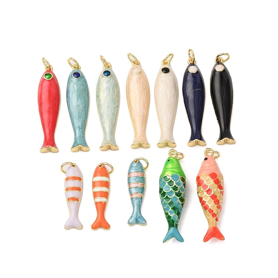 Латунные подвески, рыба, с эмалью, реальный 18 k позолоченный, без кадмия и без свинца, стойки покрытие, долговечный, с целью перехода в кольце