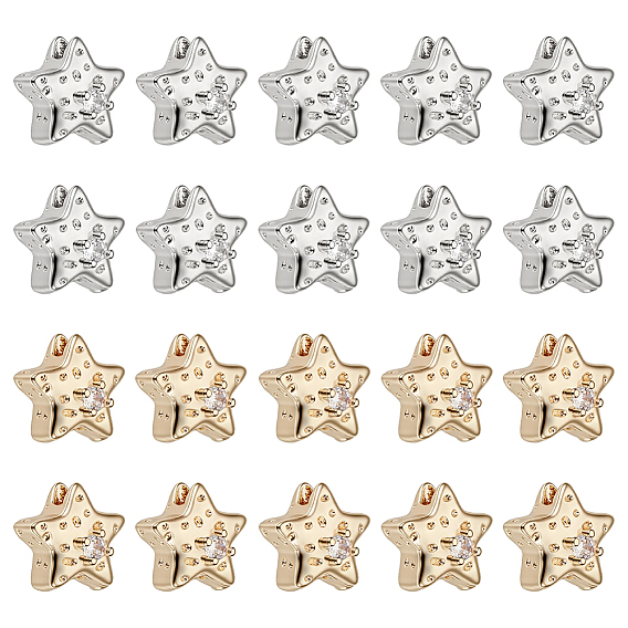 20pcs 2 couleurs perles en laiton micro pavées de zircone cubique, étoiles